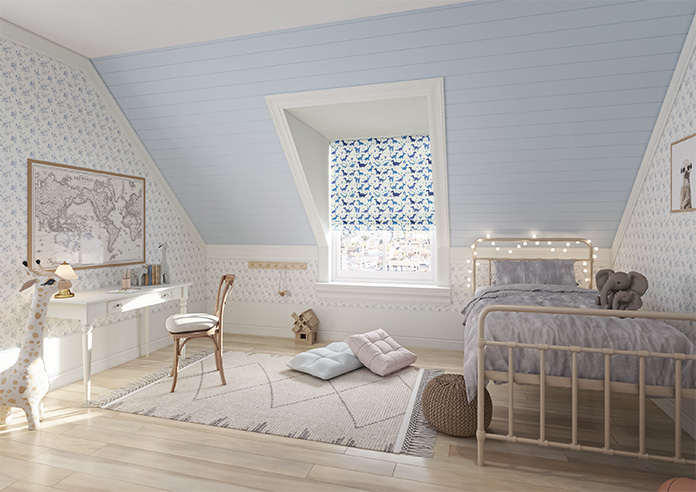 Dino Land, Blue Denim - Motorised Roman Blind - Image 6